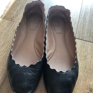 Chloe scalloped flats in black leather size 38.5